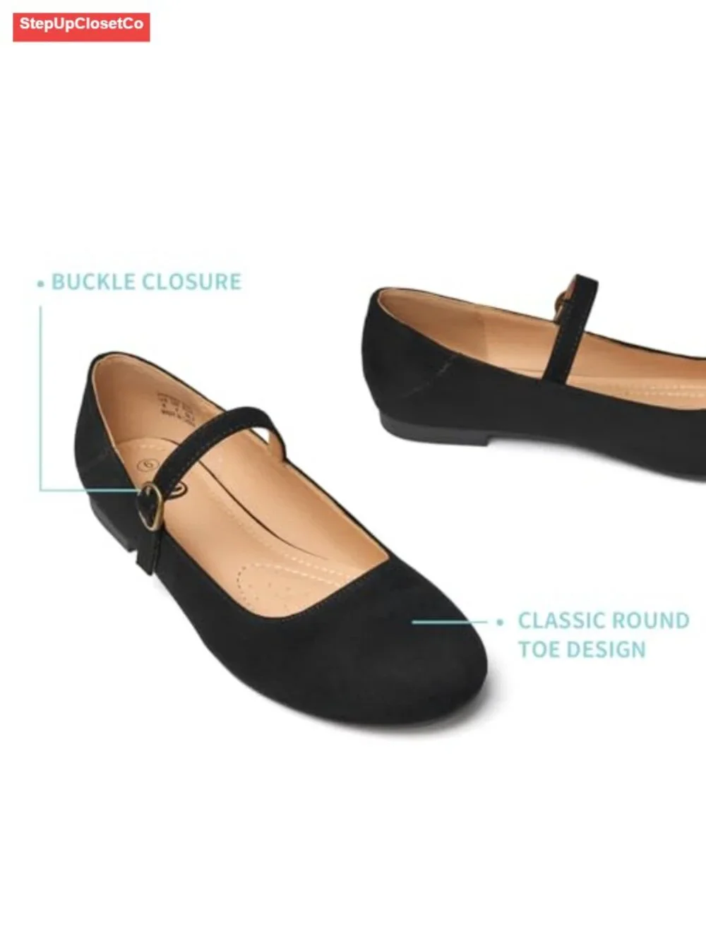 Women's Mary Jane Flats with Buckle Strap Round Toe Comfort Dress Shoes Work